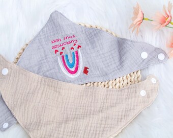 Customizable muslin baby and toddler neckerchiefs, triangular scarves, burp cloths, cotton gauze bibs,baby gift