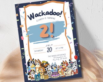 Faire-part de chien bleu pour les enfants, chien bleu et amis, anniversaire d'enfants, invitation d'anniversaire de tout-petit, invitation d'anniversaire de chien bleu, anniversaire de chien bleu