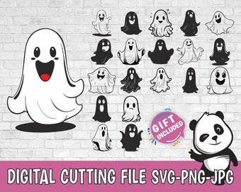 Ghost svg, Cute ghost bundle clipart, Spooky season svg, Ghost outline svg, Cricut Halloween svg, Kids Halloween svg, Minimalist ghost svg