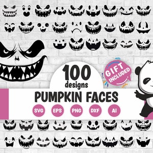 100 Halloween Pumpkin Face SVG PNG, Fall Pumpkin Svg, Silhouette Cameo, Cricut,Cutting Files, Svg Files, Halloween clipart, png dxf eps ai