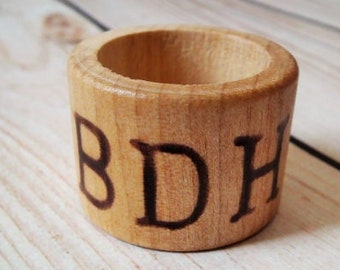 Monogram wood napkin rings, personalized with your initials, rustic wedding decor, minimalist wood place settings