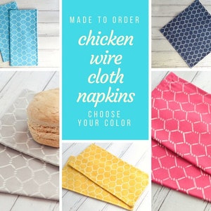 9 x 9 inch chicken wire print cloth napkins, reusable farmhouse style serviettes, 22cm x 22cm, made to order