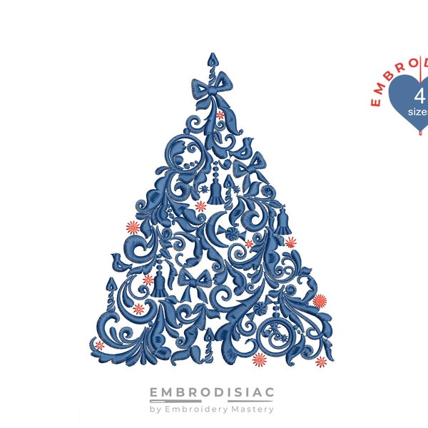 Magic Christmas Tree Machine Embroidery design. Digitized embroidery to decorate a Christmas gifts. 4 sizes. Instant download