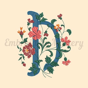 Machine Embroidery Font. Letter D Machine Embroidery Designs. Floral ...