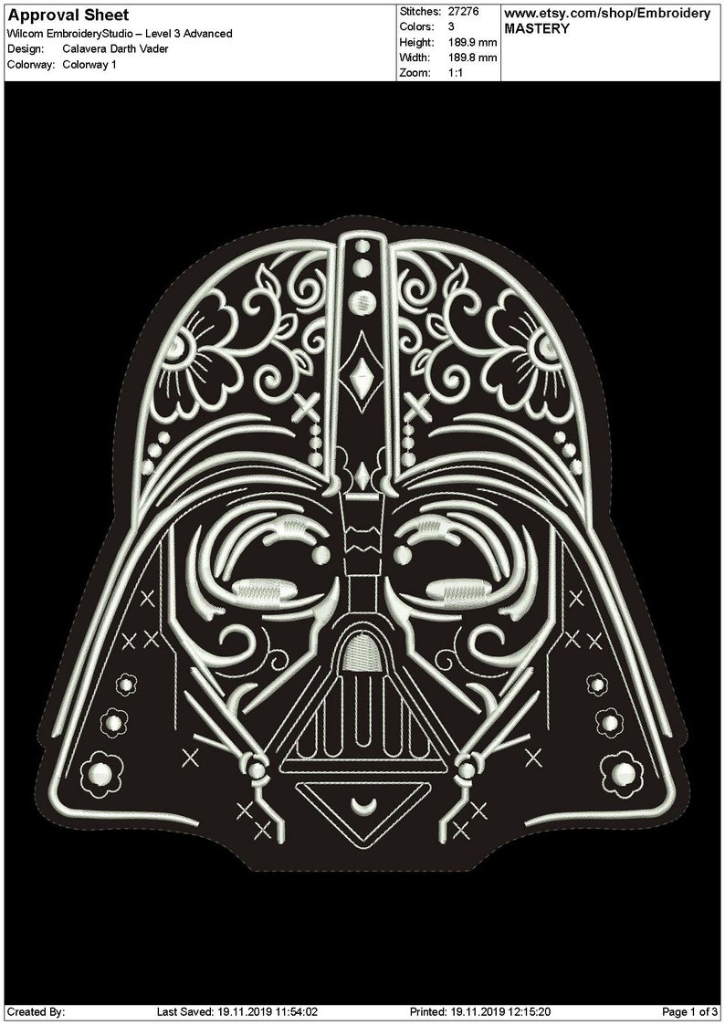 Star Wars embroidery. Darth Vader raw edge applique. Digitized embroidery. 5 sizes image 1