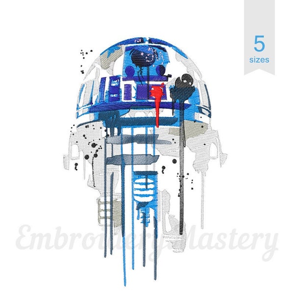 R2D2 watercolor style. Star Wars Machine embroidery design. 5 sizes. Instant download