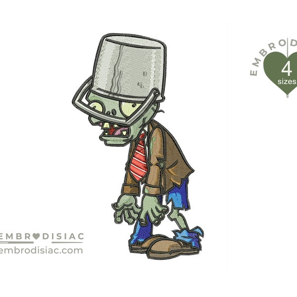 Buckethead Zombie spooky embroidery design. Plants vs Zombies. Halloween embroidery. 4 sizes. Digital embroidery
