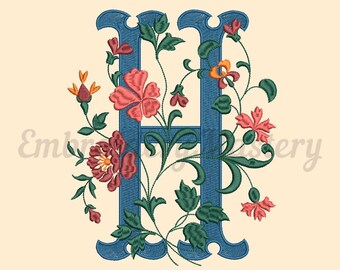 Provance Alphabet. Upper Case Letter. Machine Embroidery Design. Monogram letter. Morris. Hoop embroidery. Letter H. 5 sizes