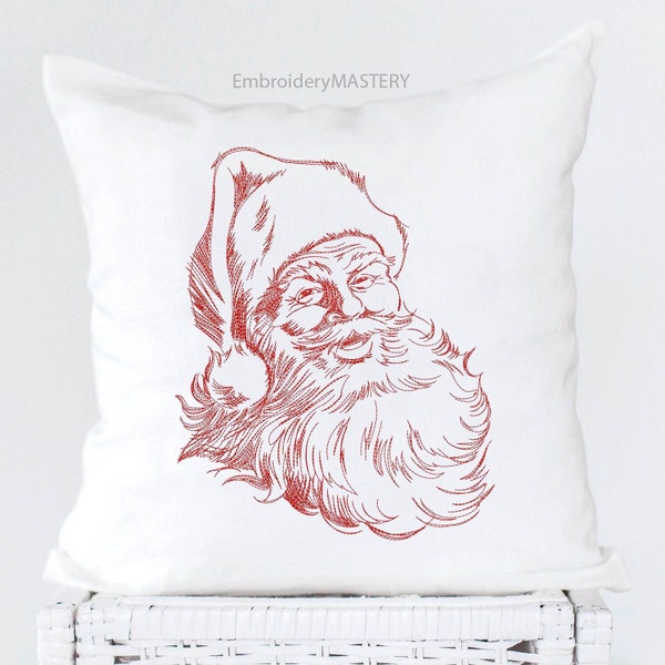 Santa Claus Digitized Embroidery design in Redwork style. Vintage Christmas embroidery for Xmas gifts. Digital files. 5 sizes