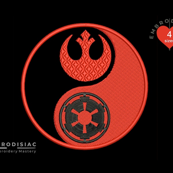 Star Wars Machine embroidery designs Yin Yang with Rebel Alliance and galactic empire. Trendy embroidery. 4 sizes. Instant download