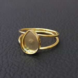 Gold Plated Double Wire Design Bezel Cup Close Blank Ring, 925 Sterling Silver Pear Ring, Setting For Making Ring 6x4 MM To 14x21 MM