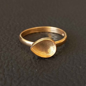 Gold Plated Plain Bezel Cup Close Blank Ring, 925 Sterling Silver Collet Pear Ring, Setting For Making Ring 6x4 MM To 14x21 MM, DIY Jewelry