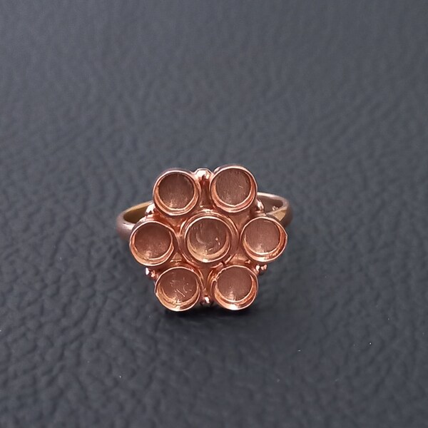 Rose Gold Plated Flower 7 Stone Bezel Cup Close Blank Ring, 925 Sterling Silver Round Ring, Setting For Making Ring 4x4 mm To 6X6 mm