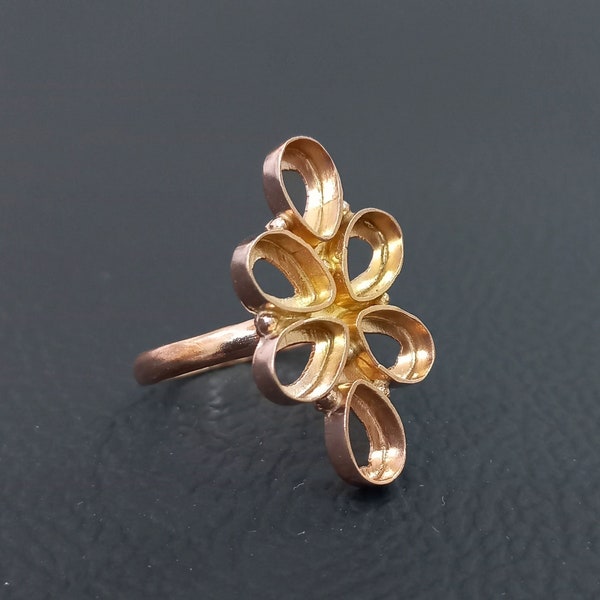 Rose Gold Plated 6 Stone Design Bezel Cup Open Blank 925 Sterling Silver Collet Pear Ring, Setting For Making Ring 6x4 To 8x10 MM