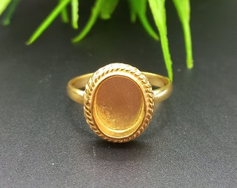 925 Sterling Silver Collet Gold Plated Oval Ring, New Design Bezel Cup Oval Close Blank Ring, Setting For Making Ring 6x4 MM To 30x35 MM