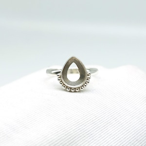 Beaded Bezel Cup Open Blank Ring, 925 Sterling Silver Collet To 6x4 MM To 14x21 MM Pear Shape Ring Base, DIY Jewelry Supplies For Women