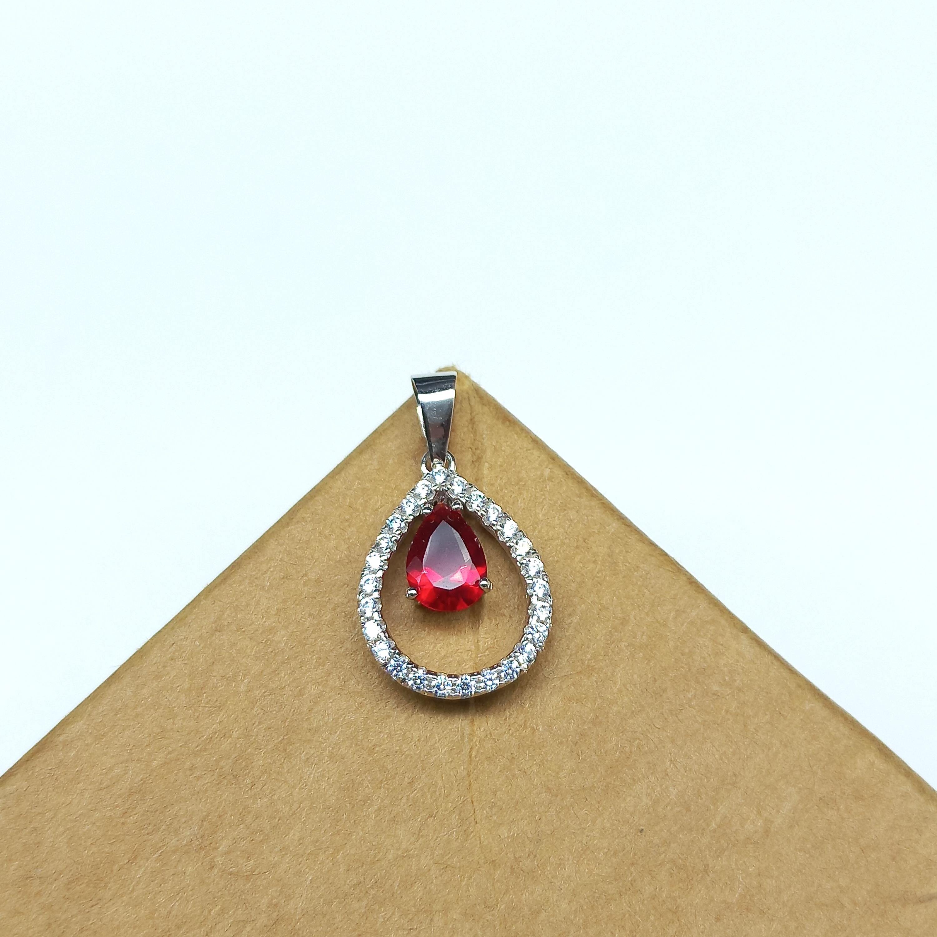 925 Sterling Silver Red Cubic Zirconia Pendant, 6X4 MM Eye Clean Red Cubic Zirconia Pendant For Gift, Awesome Birthday Gift For Her