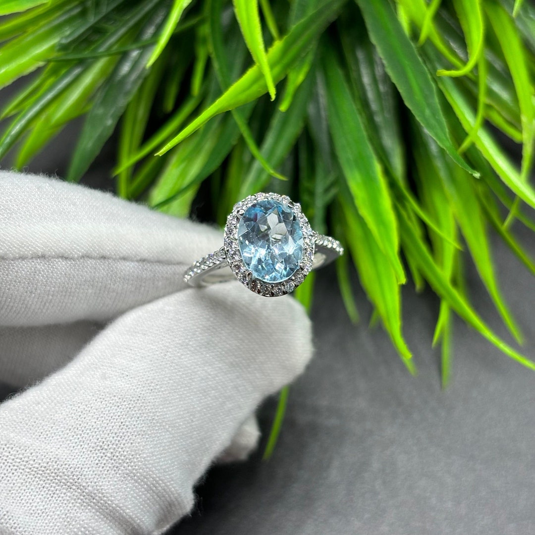 Natural Sky Blue Topaz Oval Solitaire Silver Ring, 925 Sterling Silver ...