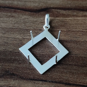 925 Sterling Silver Plain Prong Cup Square Open Blank Collet Pendant, Setting For Making Pendant 3X3 To 40x40 MM, DIY Jewelry Supplies