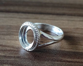 925 Sterling Silver Collet Ring, Wire Wrapped Bezel Cup Oval Open Blank Ring, Setting For Making Ring 6X4 To 30X35 MM, DIY Jewelry Supplies