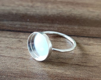 Anello vuoto rotondo con chiusura a tazza con castone semplice in argento sterling 925, impostazione per realizzare anelli da 3 a 50 mm, forniture di gioielli fai da te