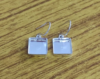 Plain Bezel Close Blank 925 Sterling Silver Collet Square Dangle Earring, Setting For Making Earring 3x3 MM To 40X40 MM, DIY Jewelry