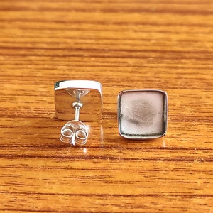 925 Sterling Silver Plain Bezel Cup Close Blank Collet Cushion Stud Earring, Setting For Making Stud Earring 3x3 MM To 40X40 MM, DIY Jewelry