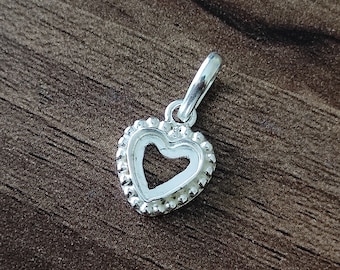 925 Sterling Silver Beaded Bezel Cup Open Blank Collet Heart Pendant, Setting For Making Pendant 3x3 MM To 40x40 MM, DIY Jewelry Supplies