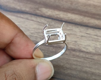 Anillo rectangular de plata de ley 925, anillo en blanco abierto de copa de punta lisa, ajuste para hacer anillo de 6X4 a 35X40 MM, suministros de joyería de bricolaje