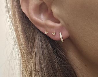 Hoop Stud CZ Earring Set in Gold and Sterling Silver, Dainty, Everyday, Minimalist Jewellery