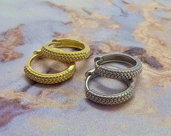 Beaded Huggie Hoop Earrings in Sterling Silver, Gold Plated, Small, Minimalist Jewelry, Gift for Her