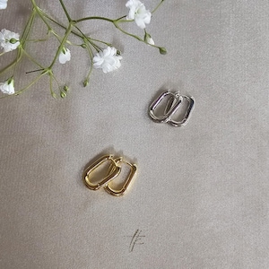 Rectangular Hoop Earrings in Sterling Silver & Gold, Geometric Earrings, Dainty, Everyday Earrings, Minimalist Jewelry, Gift For Her