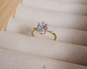 Oval CZ Ring in Sterling Silber, vergoldet, zierlich, jeden Tag, minimalistischer Schmuck