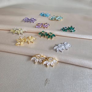 Flower Stud Earrings with CZ in Silver/Gold Plated, Marquise Earrings, Dainty, Minimalist Jewellery
