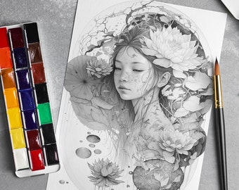 Páginas para colorear en escala de grises de Mandalas místicos - Alta calidad - Libro para colorear para adultos PDF - Descarga instantánea - ColorMindJIN