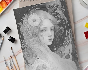 High Quality Coloring Page Printable Coloring Book for Adults Instant Download Klimt inspired Grayscale Coloring A3 A4 PDF JPG
