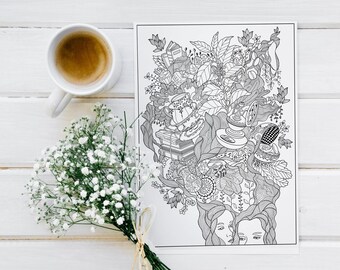 Página para colorear para adultos Libro para colorear imprimible descarga instantánea Estilo de alta calidad Line Art Hand Drawn Mandala