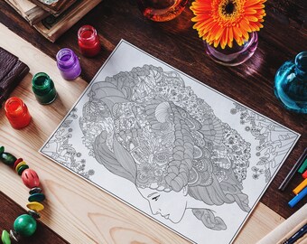 Página para colorear para adultos Libro para colorear imprimible descarga instantánea Alta calidad estilo Art Nouveau Line Art Hand Drawn Mandala