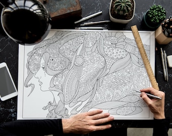 Vintage Klimt Hojas para colorear para adultos_Masterpiece Libro para colorear imprimible digital_Alta calidad_Mandala dibujado a mano_ Descarga instantánea