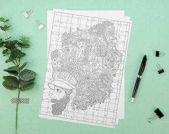 Hojas para colorear vintage para adultos_Página para colorear de gran tamaño_Libro para colorear imprimible digital_Alta calidad_Mandala dibujado a mano_Descarga instantánea