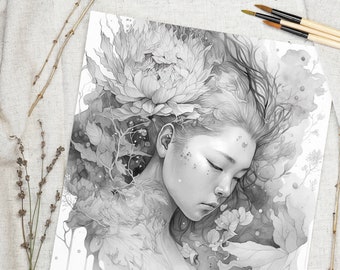 Libro para colorear en escala de grises Arte creativo Páginas imprimibles únicas para adultos PDF JPG Descarga instantánea - Impulsa tu creatividad - ColorMindJIN