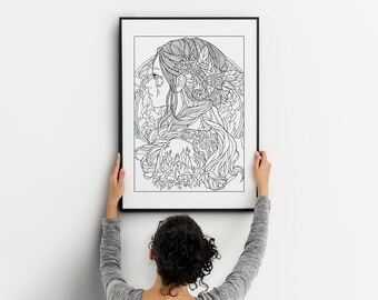 Página para colorear para adultos Libro para colorear imprimible descarga instantánea Alta calidad estilo Art Nouveau Line Art Hand Drawn Mandala