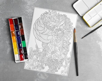 Página para colorear de gran tamaño_Libro para colorear imprimible digital_Alta calidad_Mandala dibujado a mano_Descarga instantánea_Hojas para colorear vintage para adultos