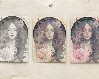 Hermosa página para colorear de hadas Póster imprimible Descargar PDF Libro para colorear de alta calidad para adultos Colorear en escala de grises A3 A4 PDF JPG