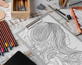 Página para colorear de estilo Art Nouveau para adultos_Arte lineal_Libro para colorear imprimible_descarga instantánea_Alta calidad_Mandala dibujado a mano