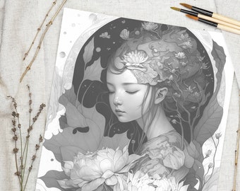 Delightful Doodles Libro para colorear en escala de grises - Alta calidad - Libro para colorear para adultos - A3 PDF imprimible JPG - Descarga instantánea - ColorMindJIN