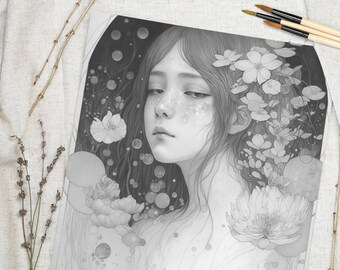 Páginas digitales para colorear para adultos - Libro para colorear en escala de grises inspirado en Klimt imprimible para aliviar el estrés - Descarga instantánea PDF JPG - Tamaños A3 A4