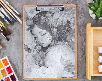 Libro para colorear en escala de grises de Dreamscape PDF · Alta calidad · Páginas para colorear para adultos · A3 A4 imprimible · Descarga instantánea · ColorMindJIN