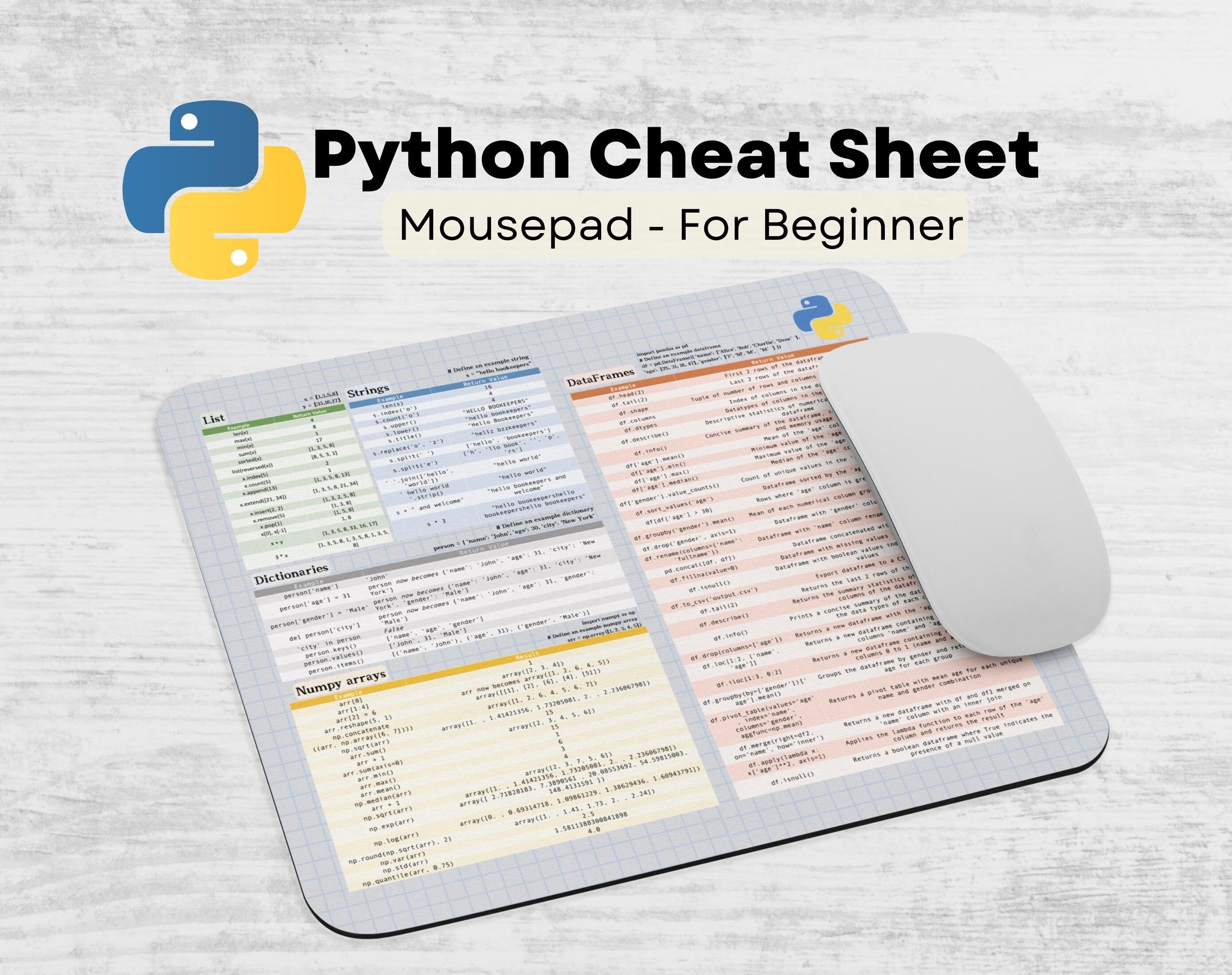 Python Cheat Sheet Mousepad for Beginnerpython Reference - Etsy Australia
