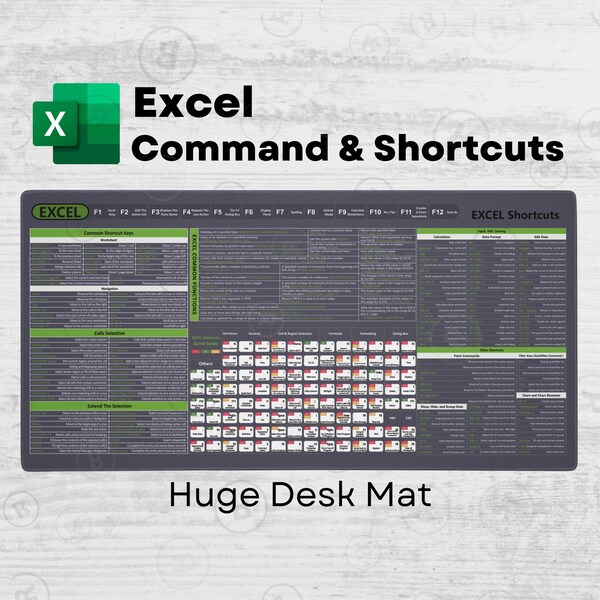 Excel Shortcuts Mat Etsy Canada